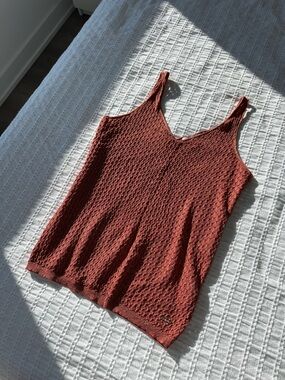 Sparkly Rust Textured V-Neck Knit Tank Top